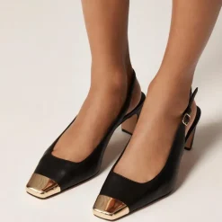 Cap toe slingback pumps in leather