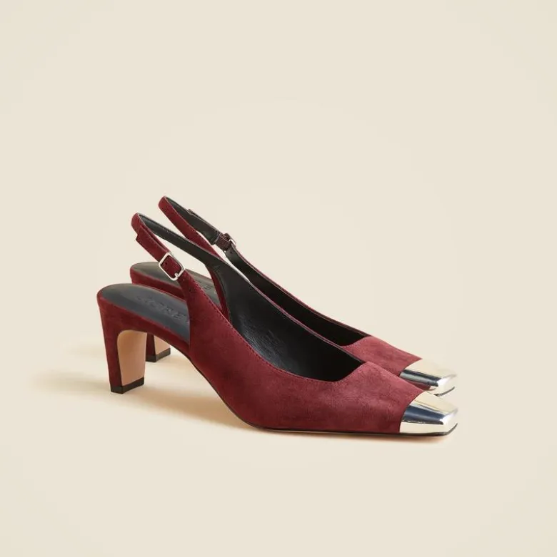 Cap toe slingback pumps in suede