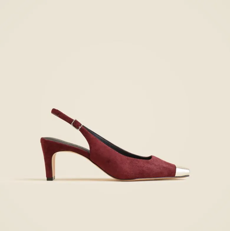 Cap toe slingback pumps in suede