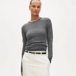 Carolyn fitted crewneck sweater in polka-dot merino wool