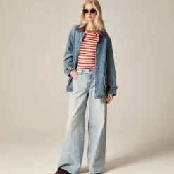 Carolyn fitted crewneck sweater in striped merino wool