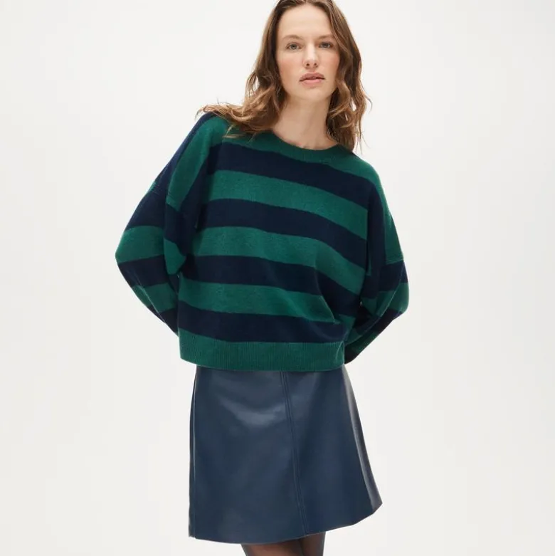 Cashmere blouson-sleeve sweater in stripe