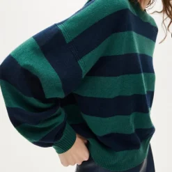 Cashmere blouson-sleeve sweater in stripe