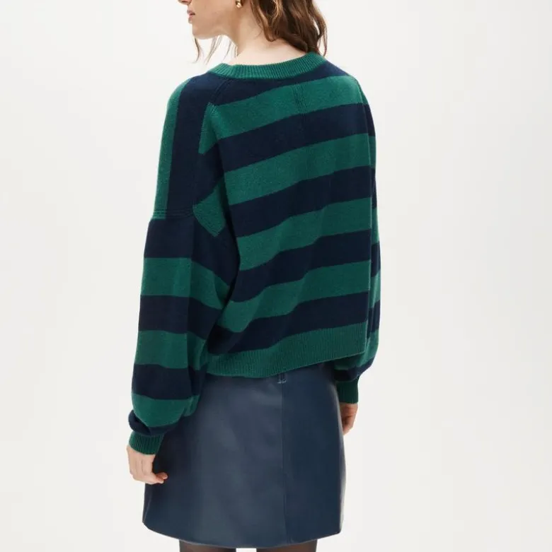 Cashmere blouson-sleeve sweater in stripe