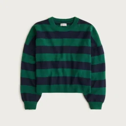 Cashmere blouson-sleeve sweater in stripe