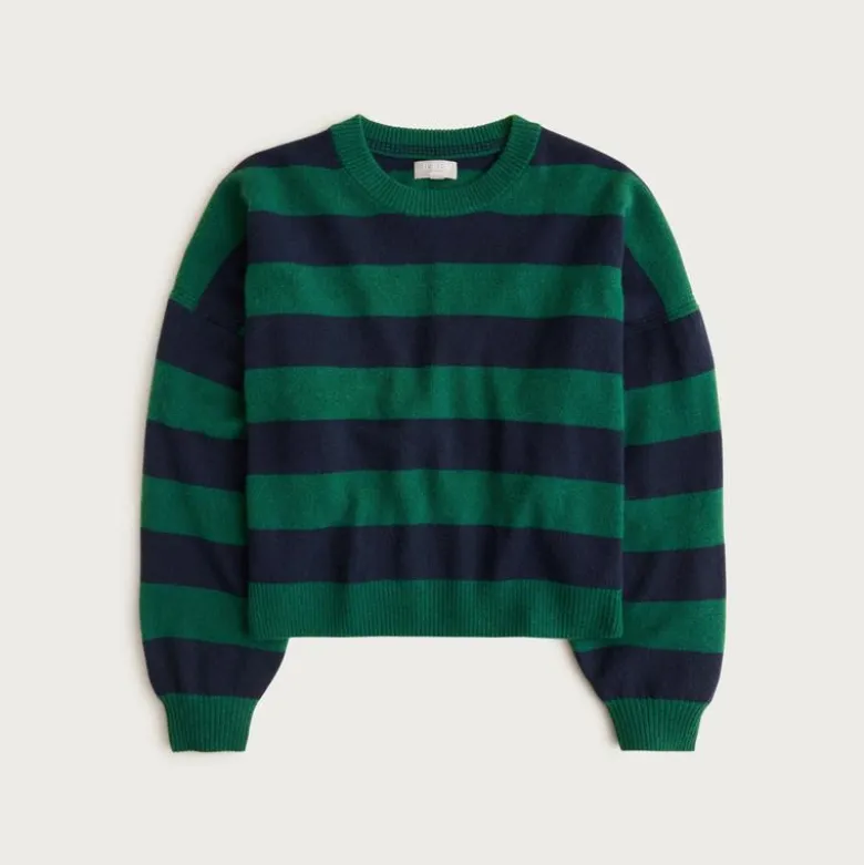 Cashmere blouson-sleeve sweater in stripe