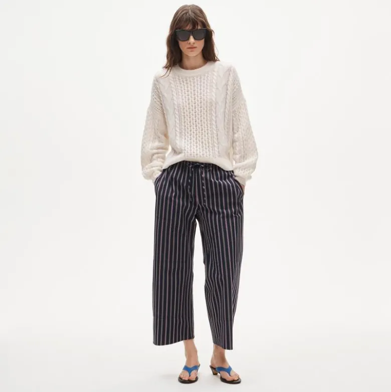 Cashmere cable-knit blouson-sleeve sweater