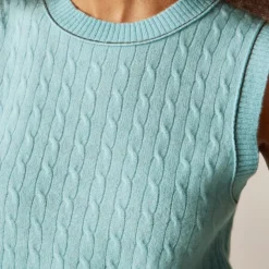 Cashmere cable-knit sweater shell with contrast trim
