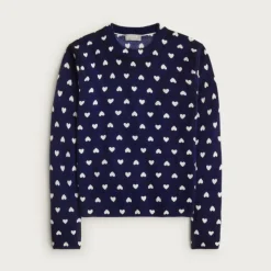 Cashmere classic-fit crewneck sweater in heart print