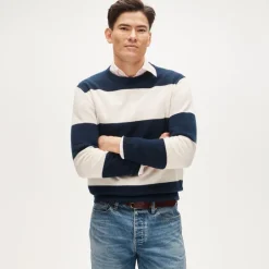 Cashmere crewneck sweater in rugby stripe