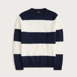Cashmere crewneck sweater in rugby stripe