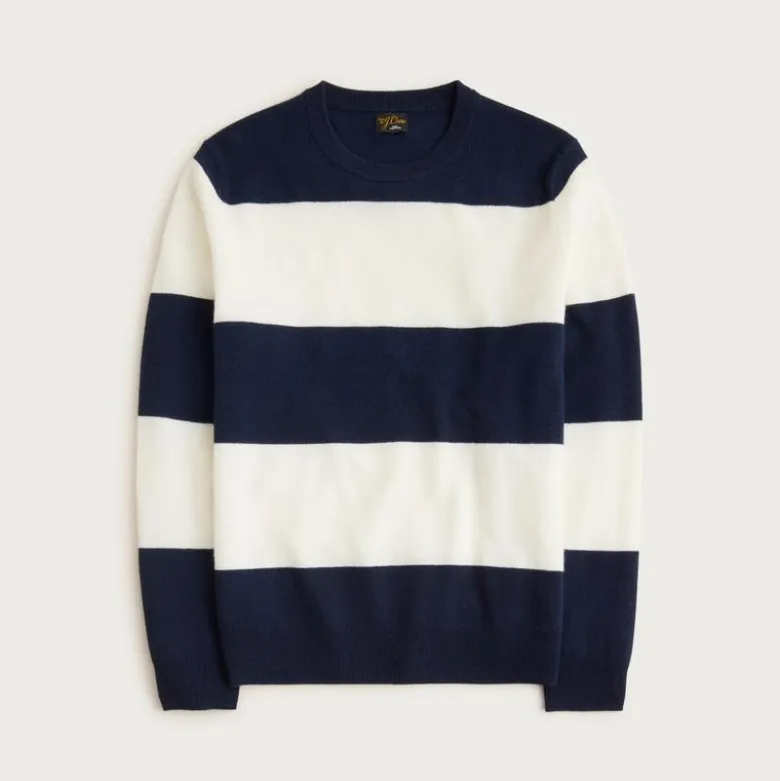 Cashmere crewneck sweater in rugby stripe