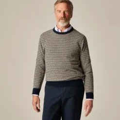 Cashmere crewneck sweater in houndstooth