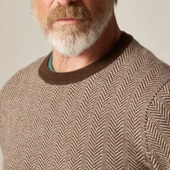 Cashmere crewneck sweater in jacquard herringbone
