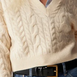 Cashmere cropped cable-knit V-neck sweater
