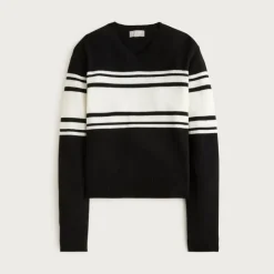Cashmere high V-neck sweater in stripe