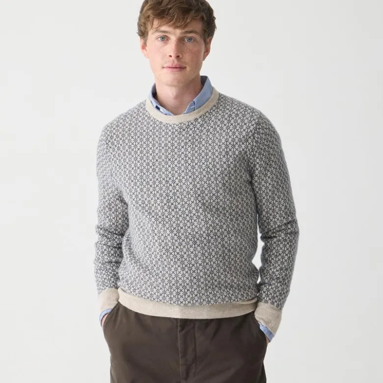 Cashmere jacquard crewneck sweater