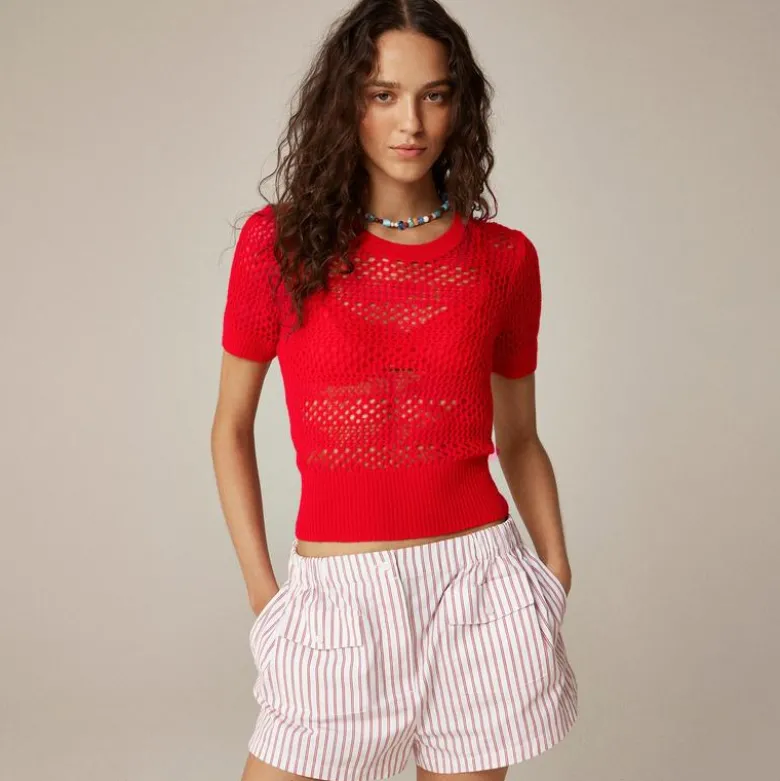 Cashmere pointelle short-sleeve T-shirt