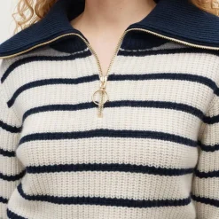 Cashmere quarter-zip sweater in mariner stripe