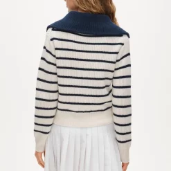 Cashmere quarter-zip sweater in mariner stripe