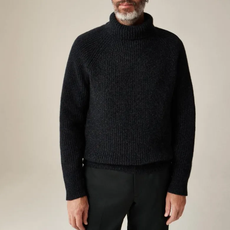 Cashmere ribbed turtleneck sweater with marled yarns