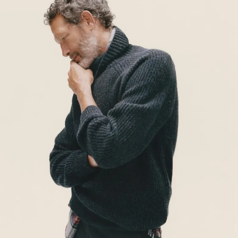 Cashmere ribbed turtleneck sweater with marled yarns