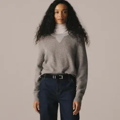 Cashmere waffle-stitch crewneck sweatshirt