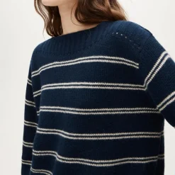 Cashmere wide-sleeve sweater in mariner stripe