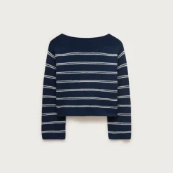 Cashmere wide-sleeve sweater in mariner stripe