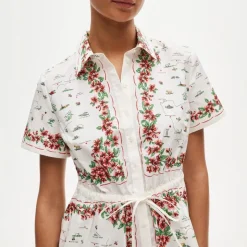 Cerise mini shirt-dress in map-print cotton poplin