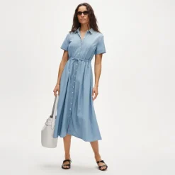 Cerise shirt-dress in chambray
