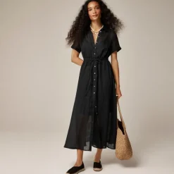 Cerise shirt-dress in ramie