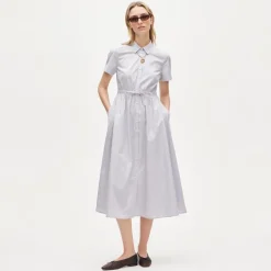 Cerise shirt-dress in striped cotton poplin