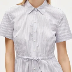 Cerise shirt-dress in striped cotton poplin