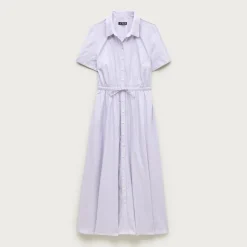 Cerise shirt-dress in striped cotton poplin