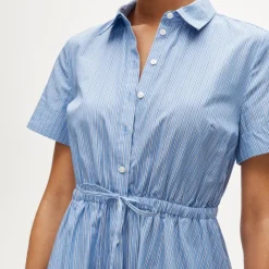 Cerise shirt-dress in striped cotton poplin