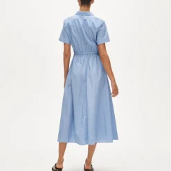 Cerise shirt-dress in striped cotton poplin