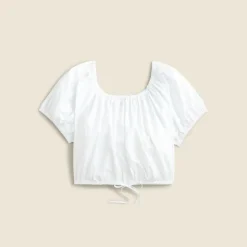 Cinched-waist cropped top in cotton poplin