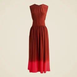 Cinched-waist midi dress in dip-dyed crepe de chine