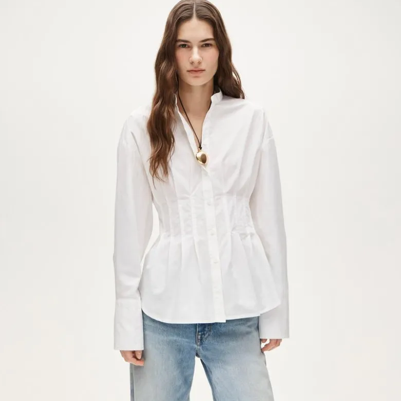 Cinched-waist shirt in cotton poplin
