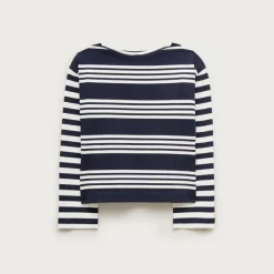 Cinched-waist shirt in striped heavyweight cotton