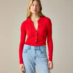 Collared button-up sweater in merino wool blend
