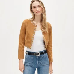 Collection cropped grommet lady jacket in suede