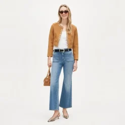 Collection cropped grommet lady jacket in suede