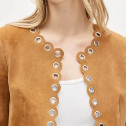 Collection cropped grommet lady jacket in suede