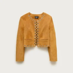 Collection cropped grommet lady jacket in suede