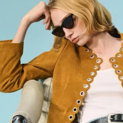 Collection cropped grommet lady jacket in suede