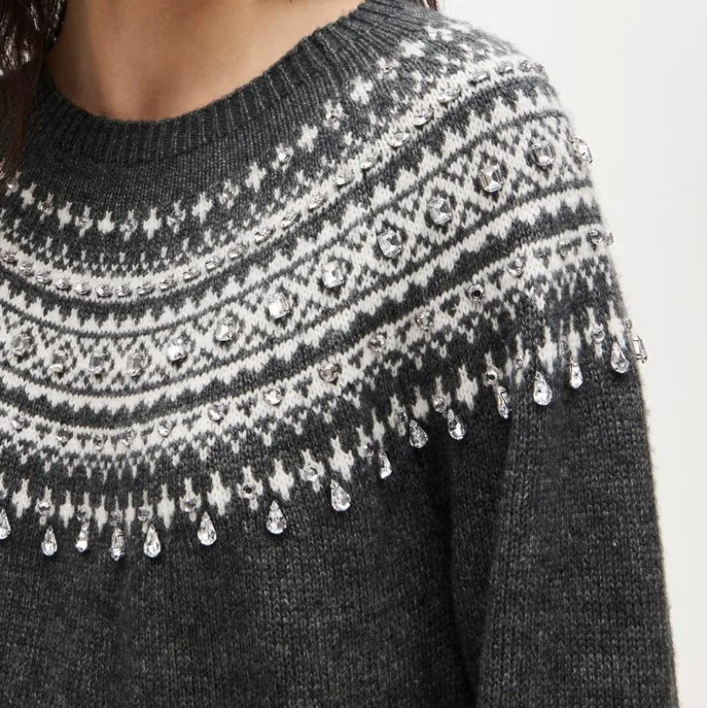 Collection embellished Fair Isle sweater-dress in vintage wool blend