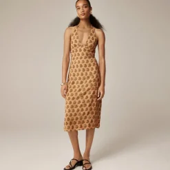 Collection embellished halter dress in tonal tulip block print