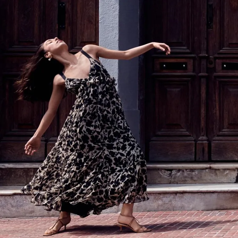 Collection ruffle-trim dress in chiffon